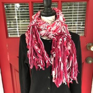 Handcrafted Mixed Yarn Pink Red White Scarf